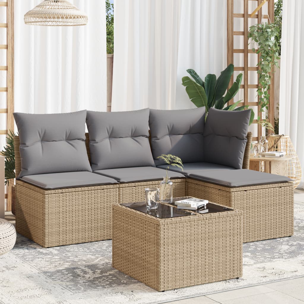 vidaXL 4-delige Loungeset met kussens poly rattan zwart