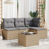 vidaXL 4-delige Loungeset met kussens poly rattan zwart