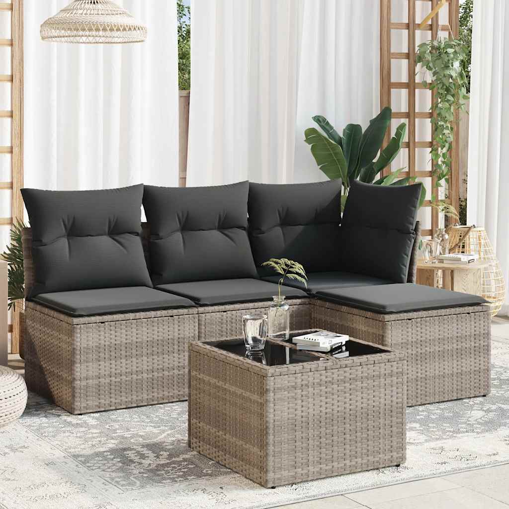 vidaXL 4-delige Loungeset met kussens poly rattan zwart