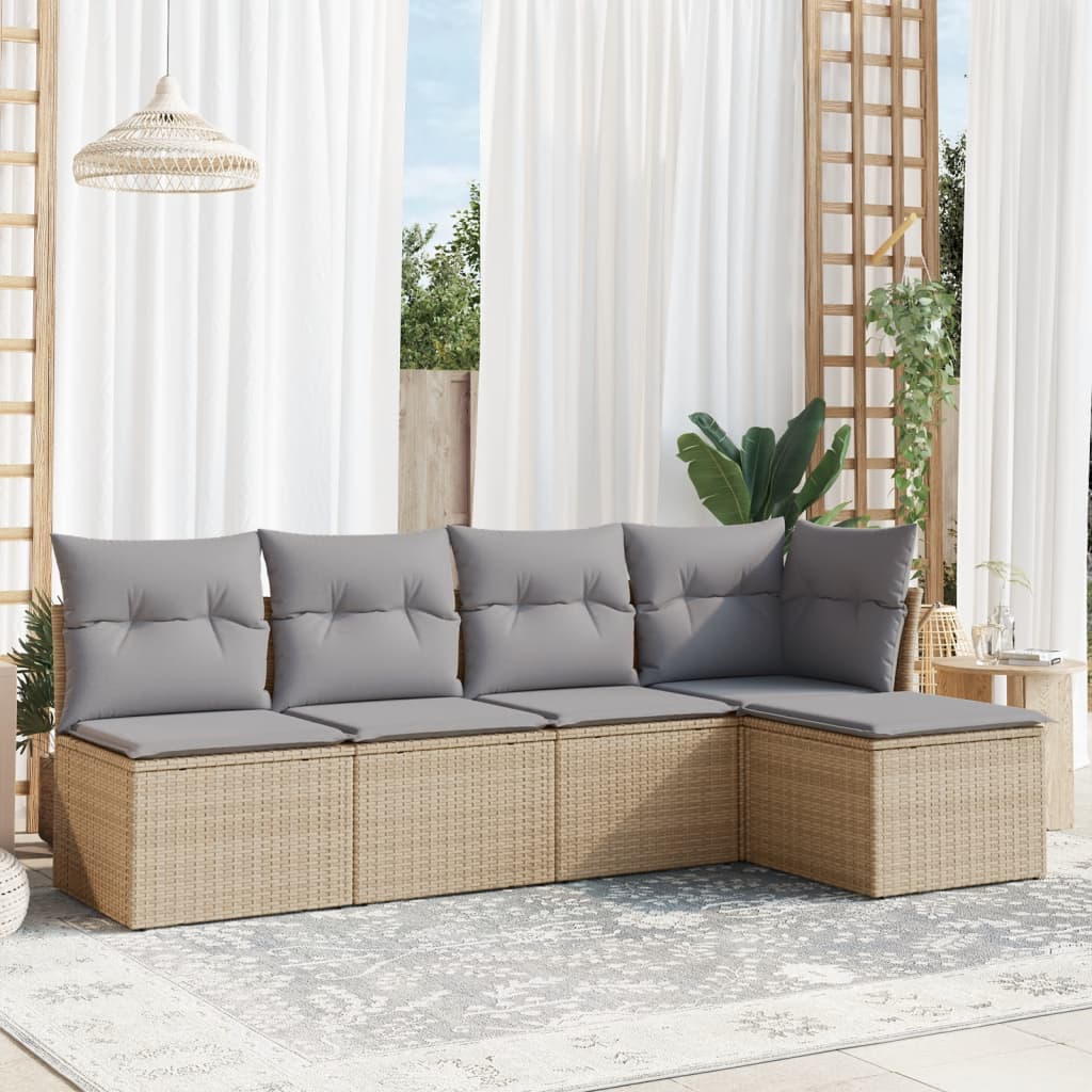 vidaXL 5-delige Loungeset met kussens poly rattan zwart