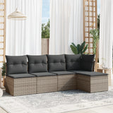 vidaXL 5-delige Loungeset met kussens poly rattan zwart