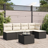vidaXL 5-delige Loungeset met kussens poly rattan zwart