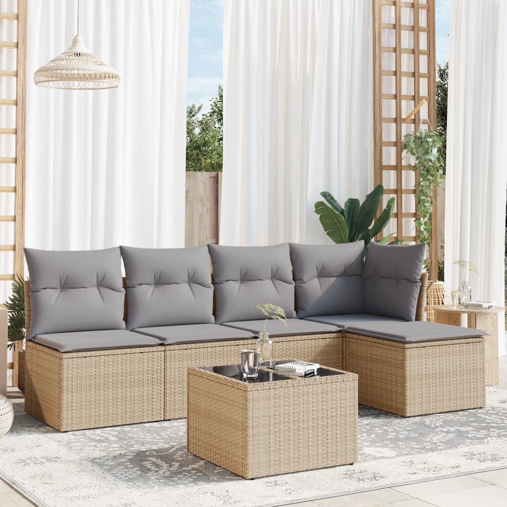 vidaXL 5-delige Loungeset met kussens poly rattan zwart