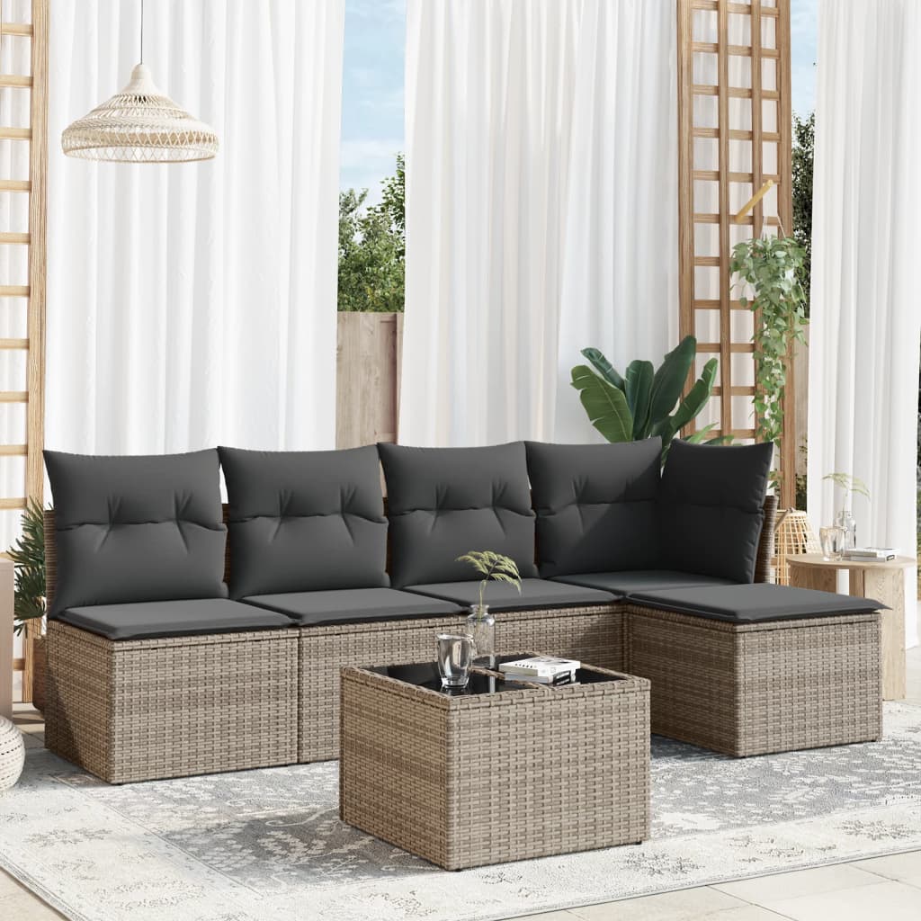vidaXL 5-delige Loungeset met kussens poly rattan zwart