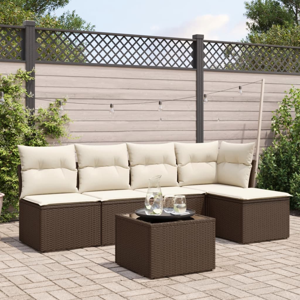 vidaXL 5-delige Loungeset met kussens poly rattan zwart