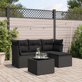 vidaXL 4-delige Loungeset met kussens poly rattan zwart