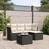 vidaXL 4-delige Loungeset met kussens poly rattan zwart