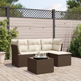 vidaXL 4-delige Loungeset met kussens poly rattan zwart