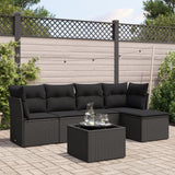 vidaXL 5-delige Loungeset met kussens poly rattan zwart