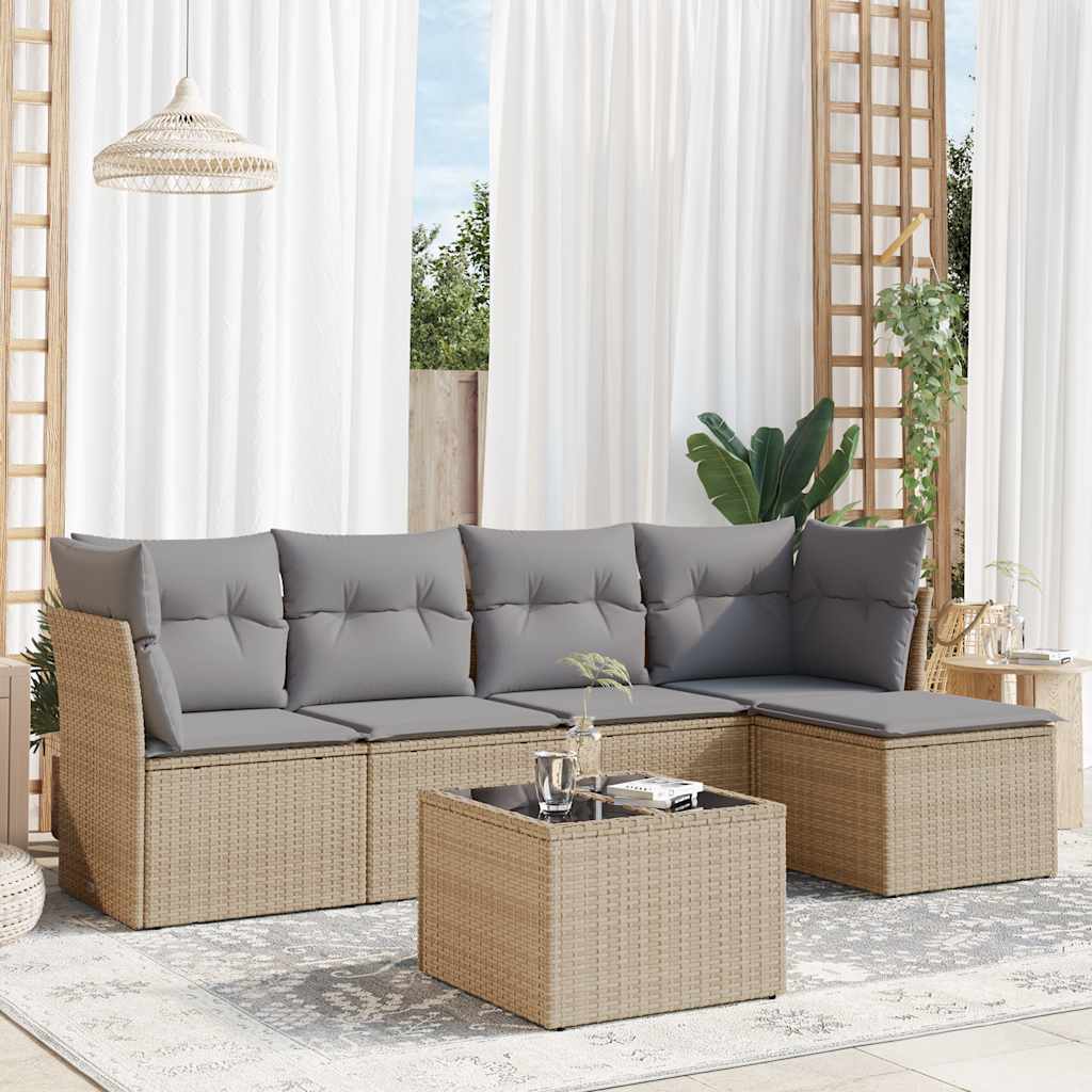 vidaXL 5-delige Loungeset met kussens poly rattan zwart