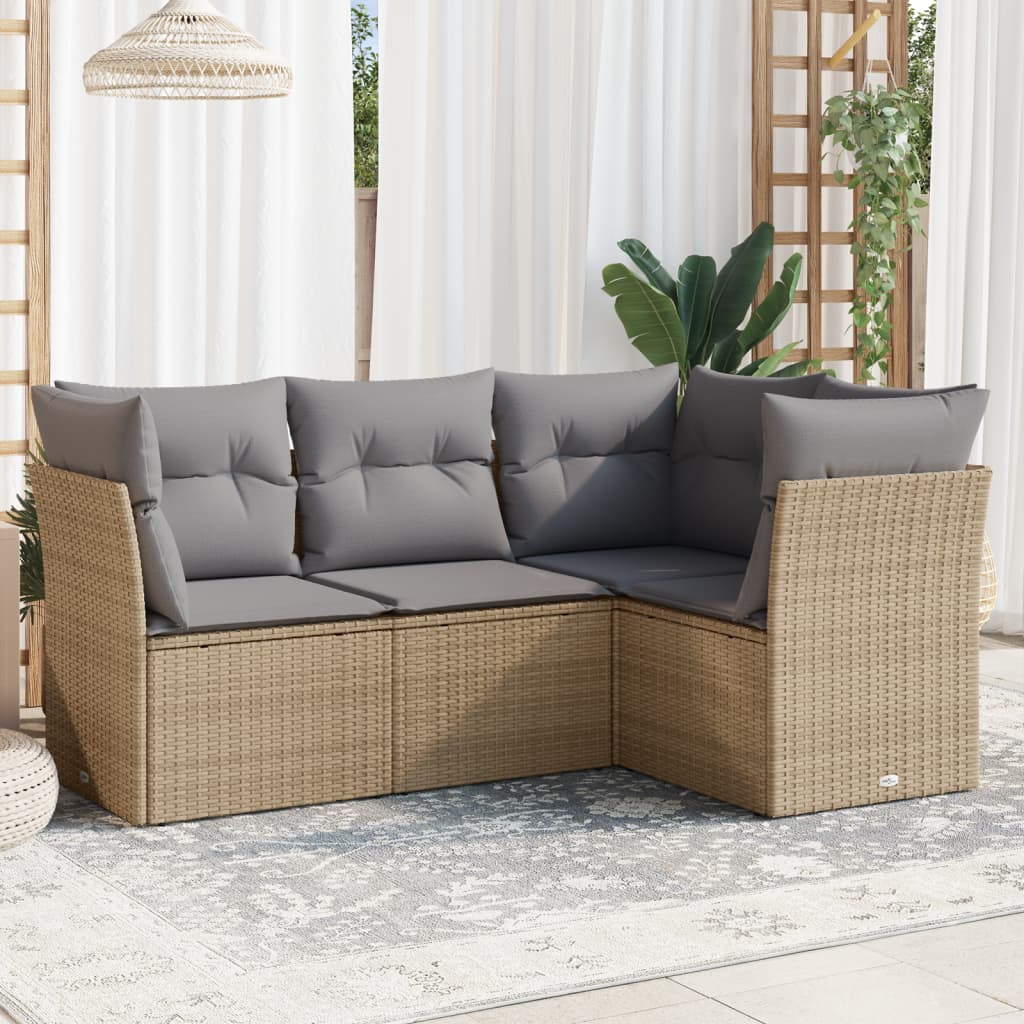 vidaXL 4-delige Loungeset met kussens poly rattan zwart