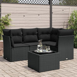 vidaXL 4-delige Loungeset met kussens poly rattan zwart