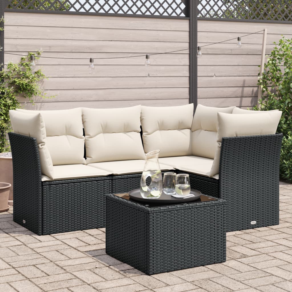 vidaXL 4-delige Loungeset met kussens poly rattan zwart