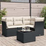 vidaXL 4-delige Loungeset met kussens poly rattan zwart