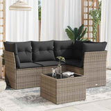 vidaXL 4-delige Loungeset met kussens poly rattan zwart