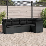 vidaXL 5-delige Loungeset met kussens poly rattan zwart