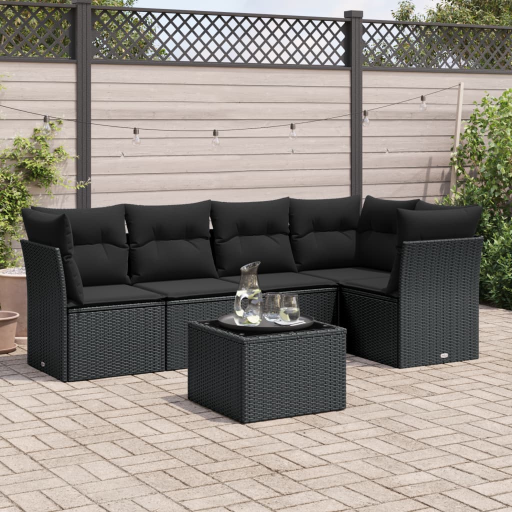 vidaXL 5-delige Loungeset met kussens poly rattan zwart