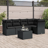 vidaXL 5-delige Loungeset met kussens poly rattan zwart