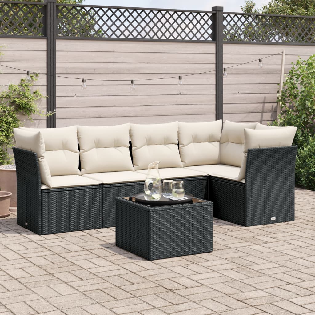 vidaXL 5-delige Loungeset met kussens poly rattan zwart