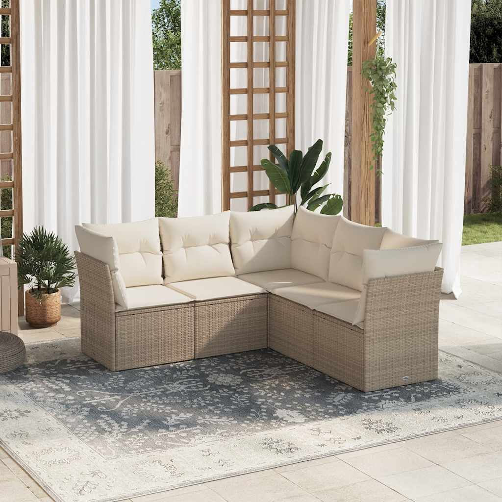 vidaXL 5-delige Loungeset met kussens poly rattan zwart