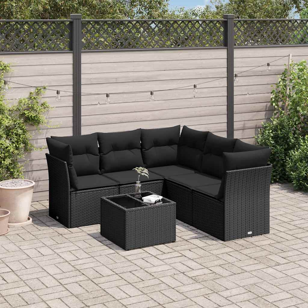 vidaXL 5-delige Loungeset met kussens poly rattan zwart