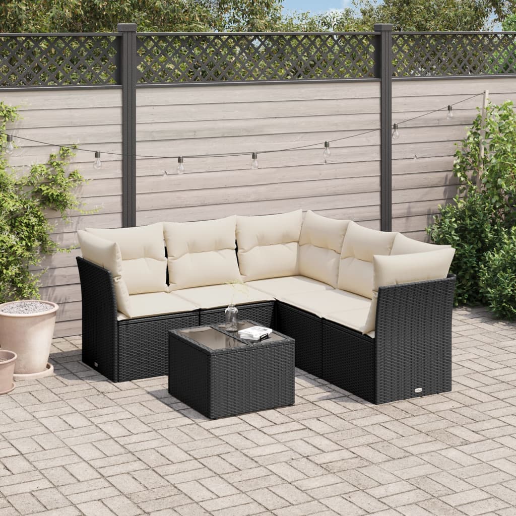 vidaXL 5-delige Loungeset met kussens poly rattan zwart