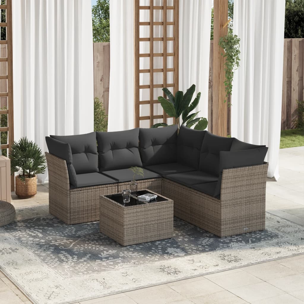 vidaXL 5-delige Loungeset met kussens poly rattan zwart