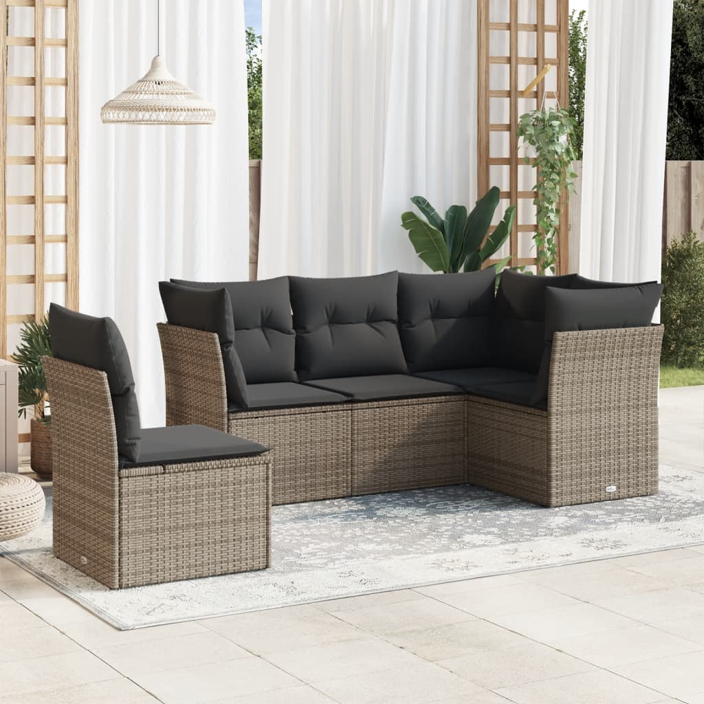 vidaXL 5-delige Loungeset met kussens poly rattan zwart