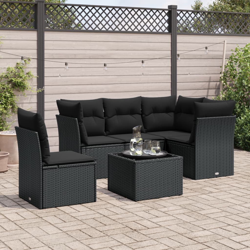 vidaXL 5-delige Loungeset met kussens poly rattan zwart