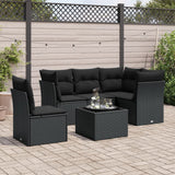 vidaXL 5-delige Loungeset met kussens poly rattan zwart