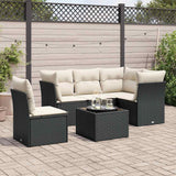 vidaXL 5-delige Loungeset met kussens poly rattan zwart