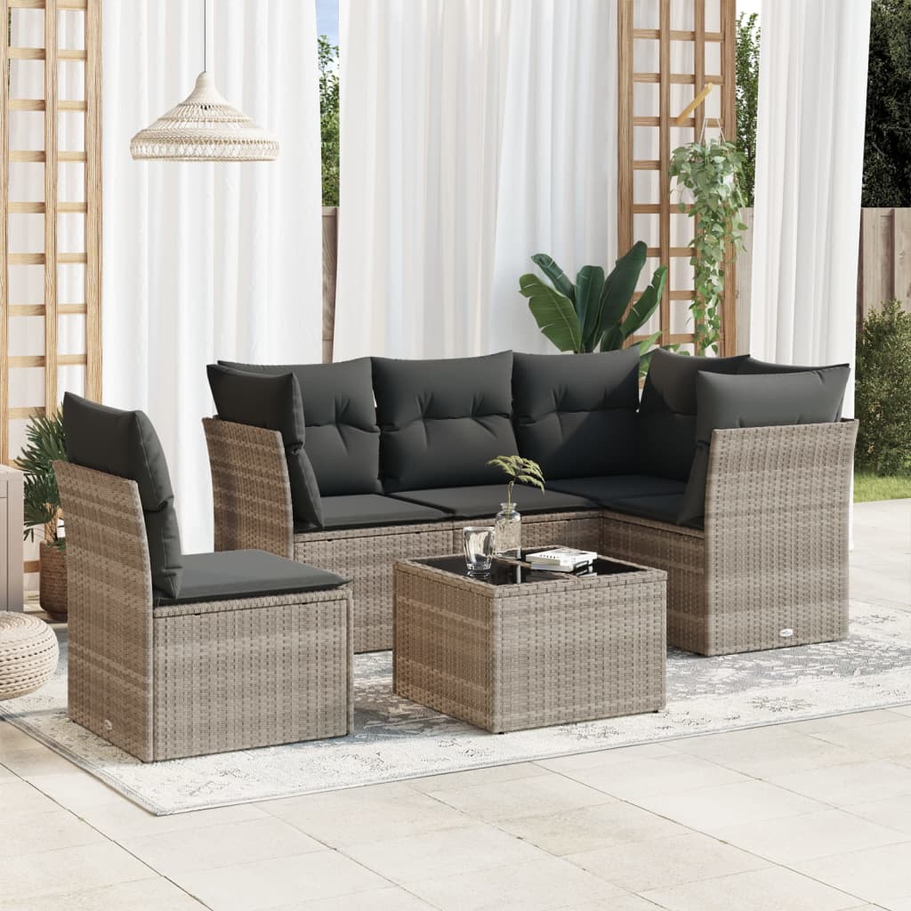 vidaXL 5-delige Loungeset met kussens poly rattan zwart