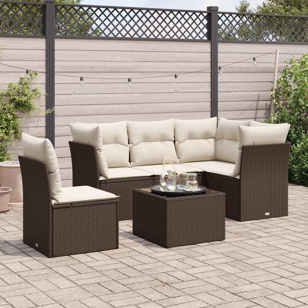 vidaXL 5-delige Loungeset met kussens poly rattan zwart