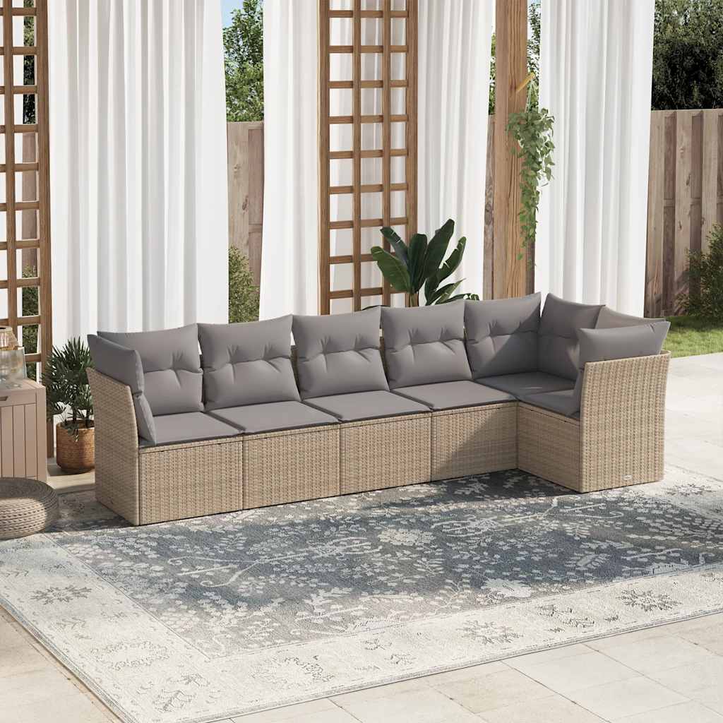 vidaXL 6-delige Loungeset met kussens poly rattan zwart
