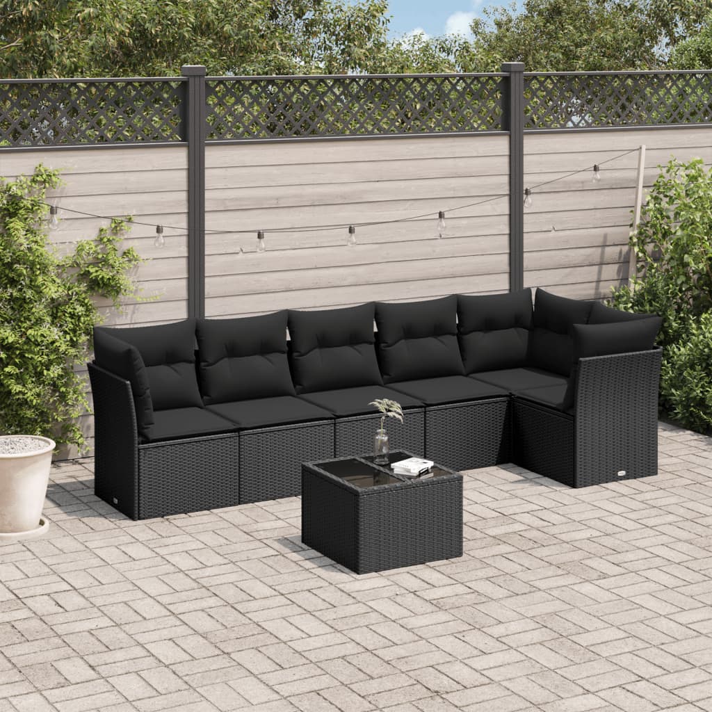 vidaXL 6-delige Loungeset met kussens poly rattan zwart
