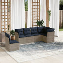 vidaXL 6-Piece Garden Sofa Set with Cushions, Grey Poly Rattan