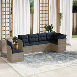 vidaXL 6-Piece Garden Sofa Set with Cushions, Grey Poly Rattan