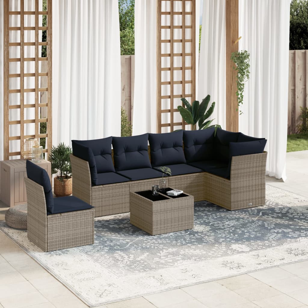 vidaXL 6-Piece Garden Sofa Set with Cushions, Grey Poly Rattan