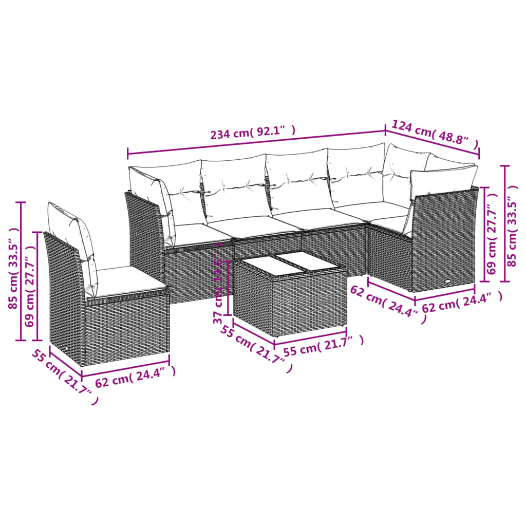 vidaXL 6-Piece Garden Sofa Set with Cushions, Grey Poly Rattan