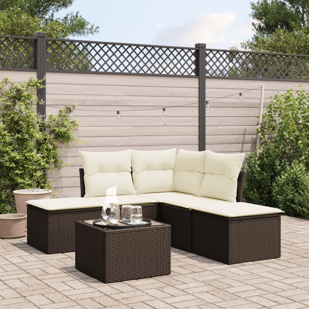 vidaXL 5-delige Loungeset met kussens poly rattan zwart