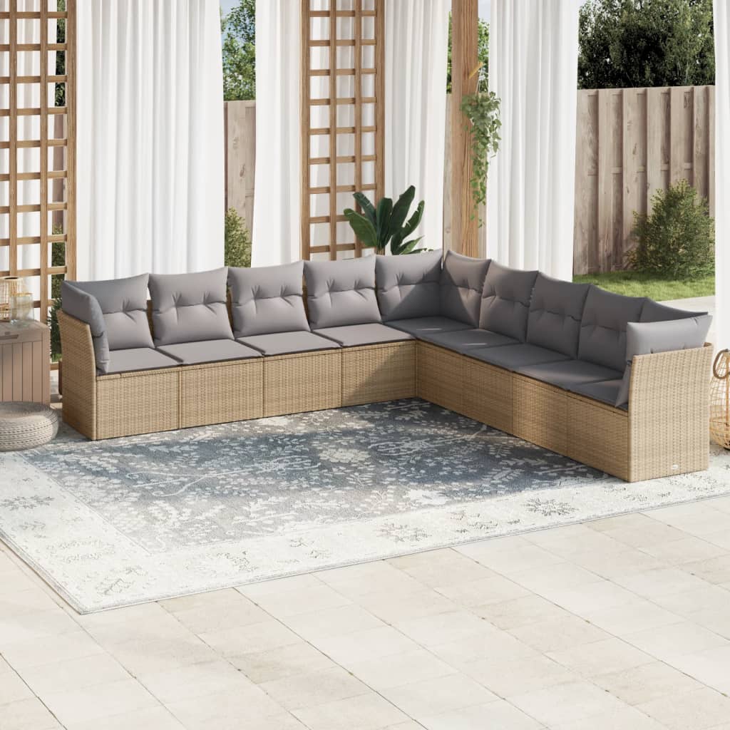 vidaXL 9-delige Loungeset met kussens poly rattan zwart
