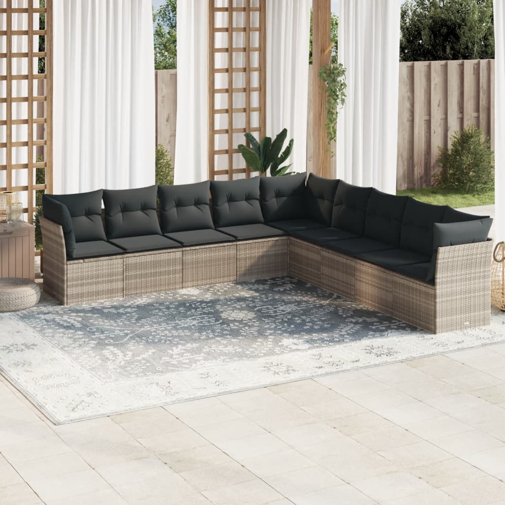 vidaXL 9-delige Loungeset met kussens poly rattan zwart