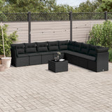 vidaXL 9-delige Loungeset met kussens poly rattan zwart