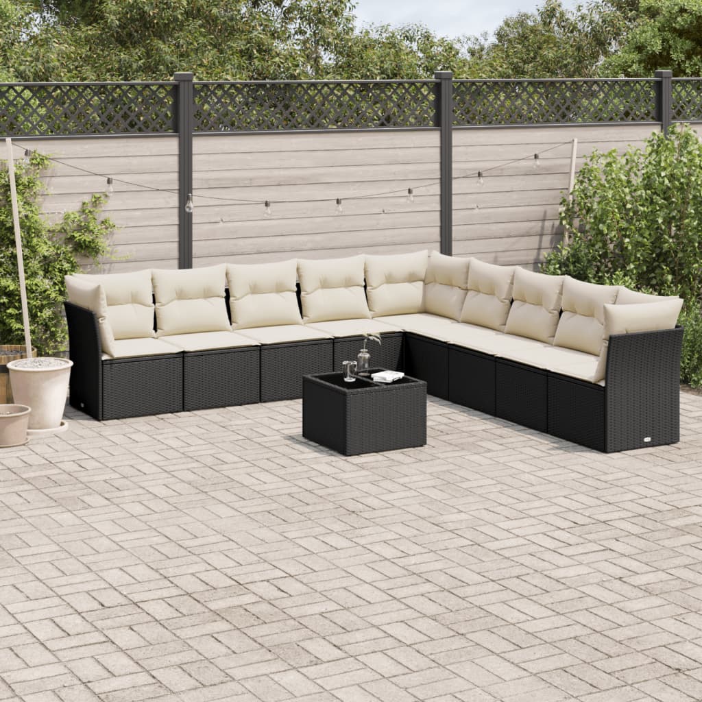 vidaXL 9-delige Loungeset met kussens poly rattan zwart