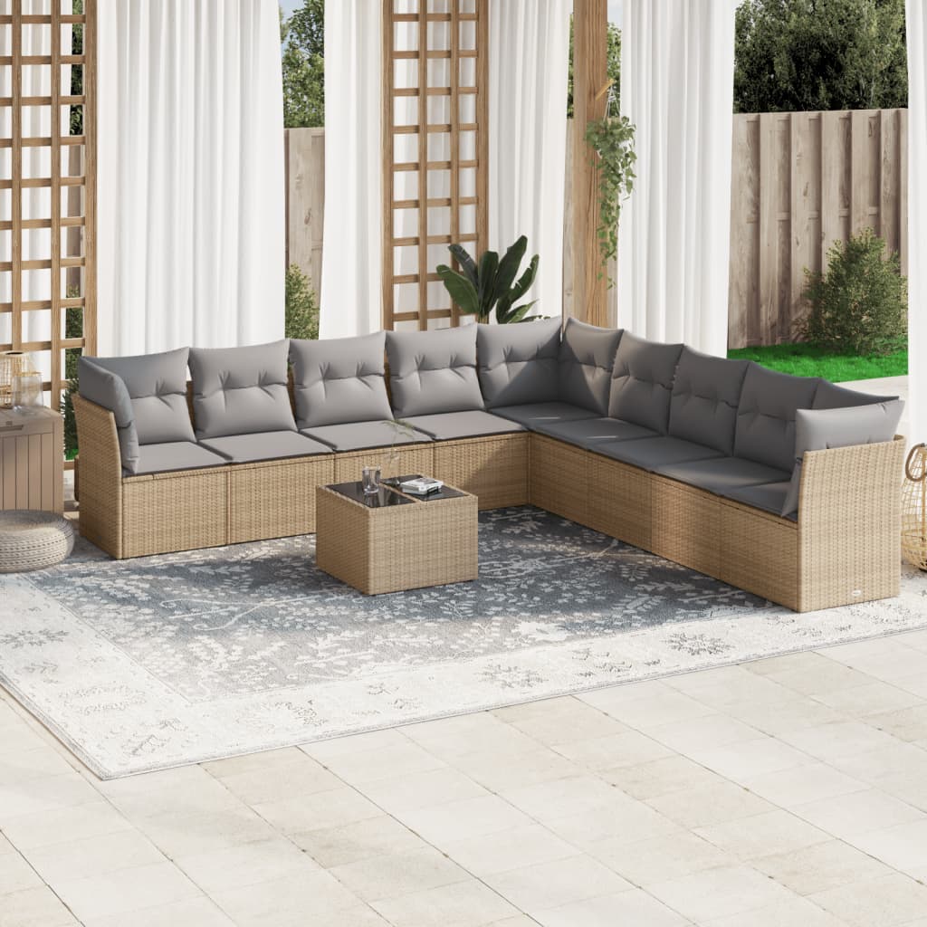 vidaXL 9-delige Loungeset met kussens poly rattan zwart