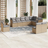 vidaXL 10-delige Loungeset met kussens poly rattan zwart