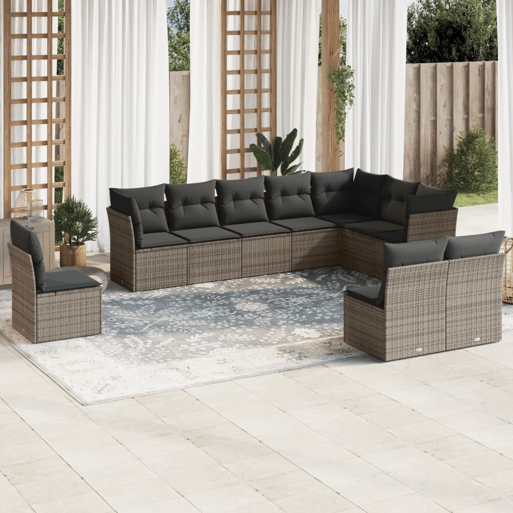 vidaXL 10-delige Loungeset met kussens poly rattan zwart