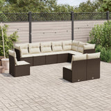 vidaXL 10-delige Loungeset met kussens poly rattan zwart