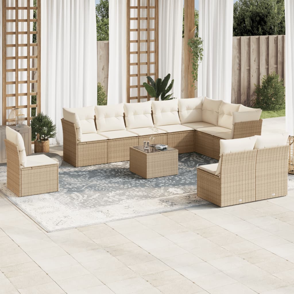 vidaXL 10-delige Loungeset met kussens poly rattan zwart