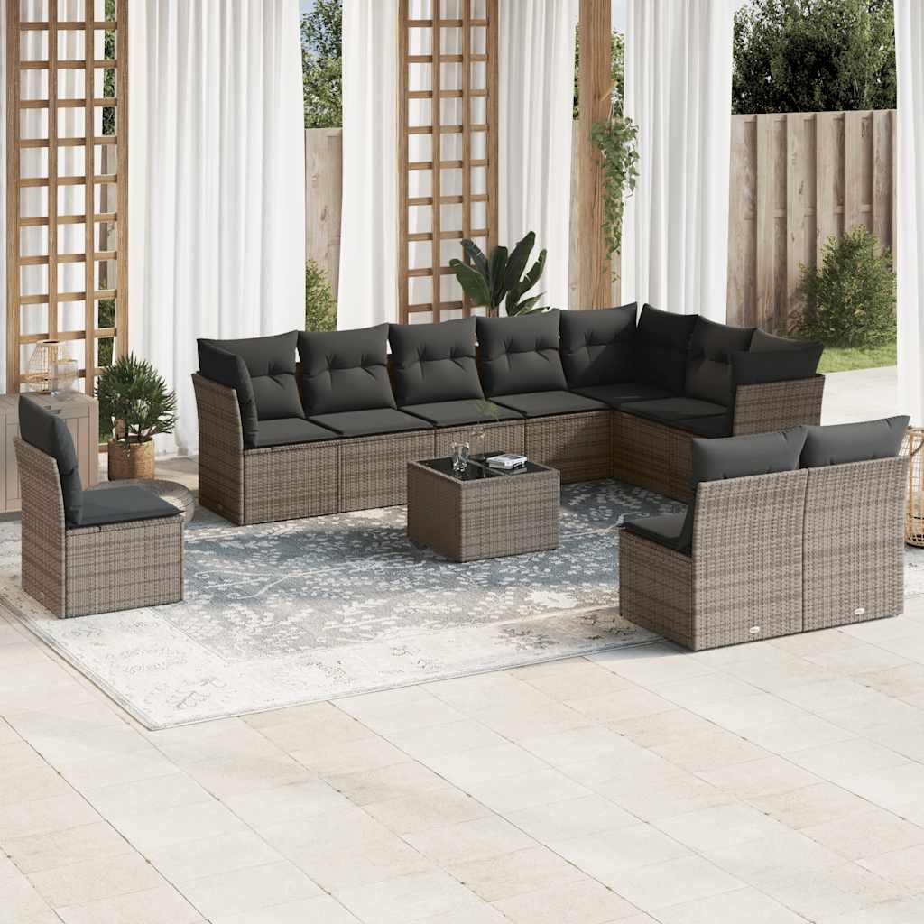 vidaXL 10-delige Loungeset met kussens poly rattan zwart